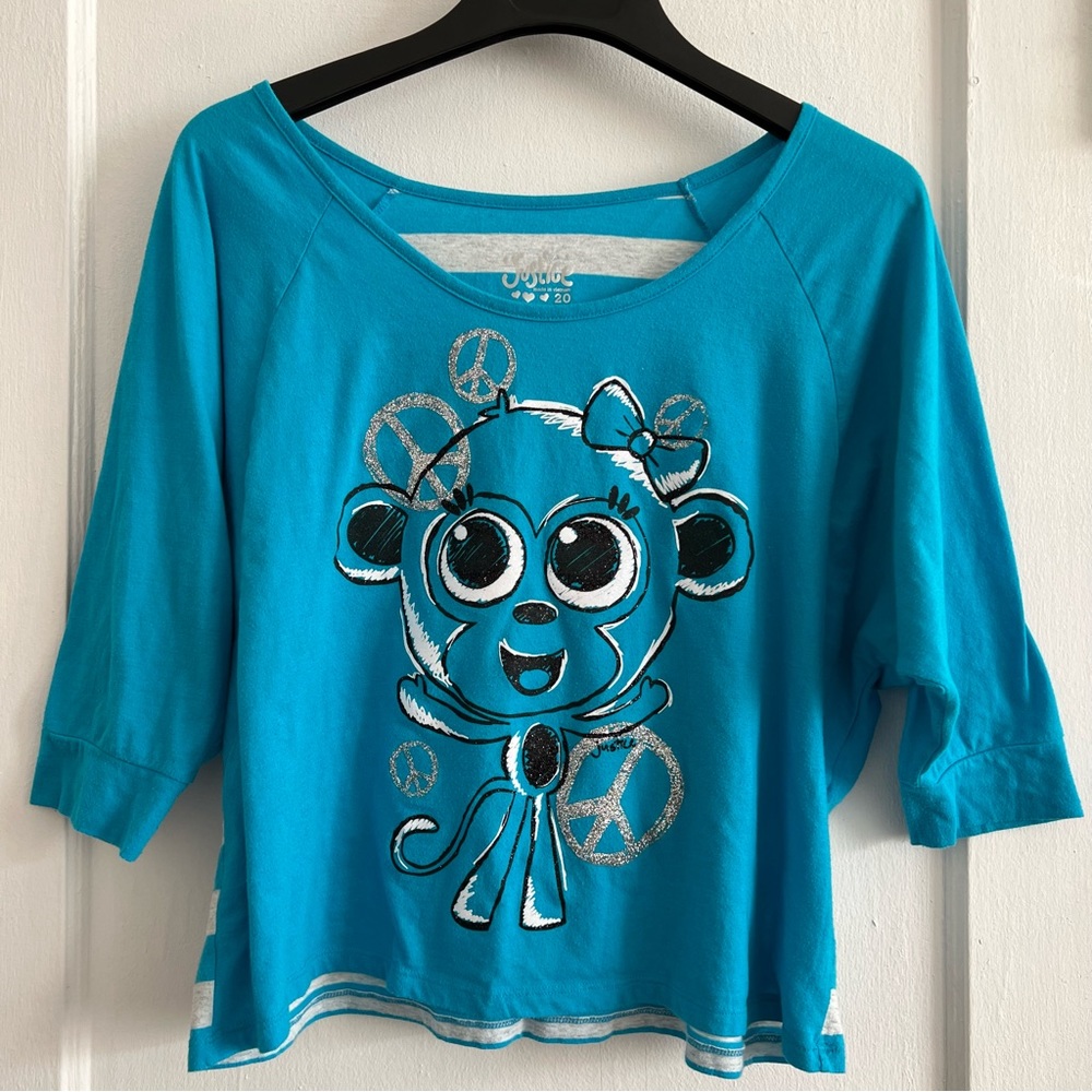 Justice Girls Three Quarter Sleeve Blue Striped Top Size 20